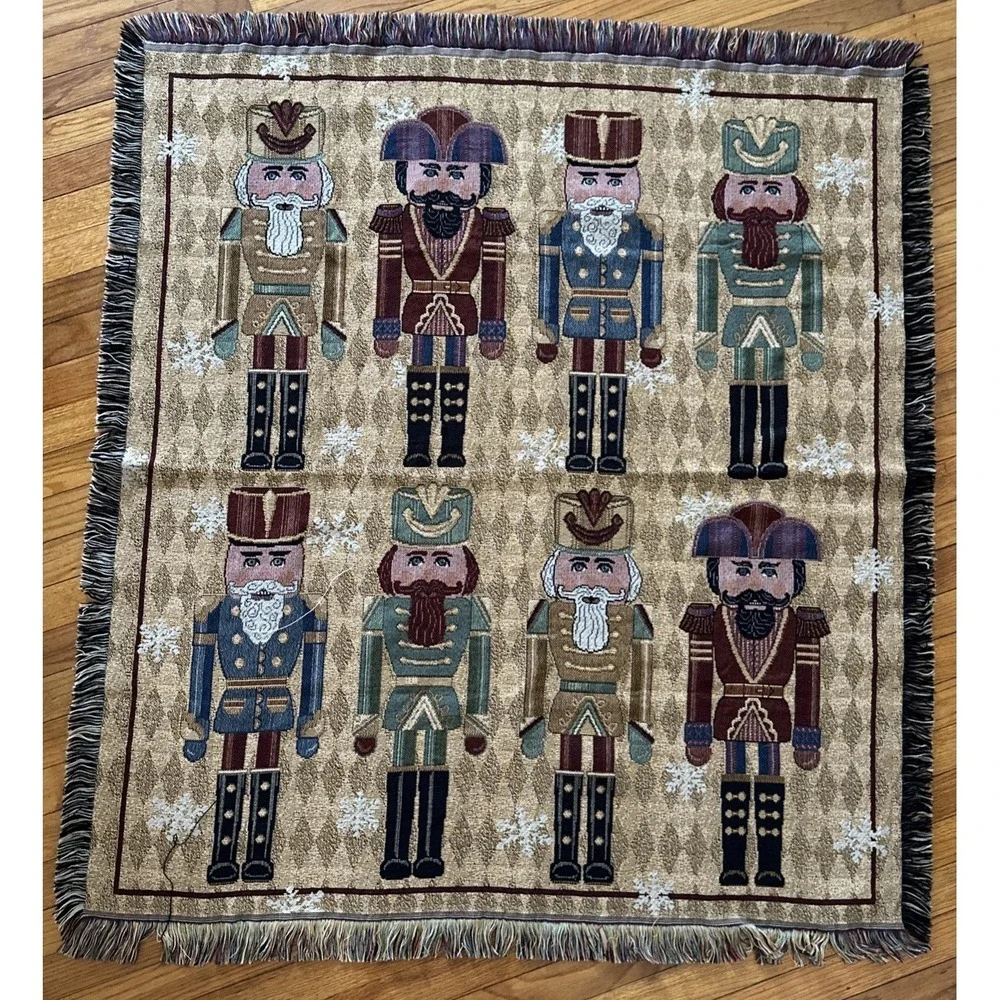 Christmas Nutcracker Tapestry Throw Blanket Sz 47.5in X 52in
